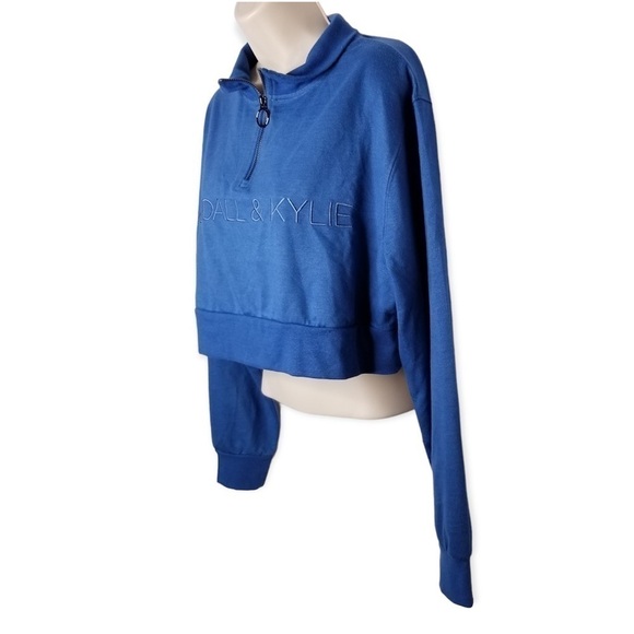 Kendall & Kylie Blue Cropped Pullover Long Sleeved Top Size Large - Picture 3 of 7